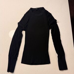 ME+EM Black Ribbed Knit Long sleeve Lace Top size Large